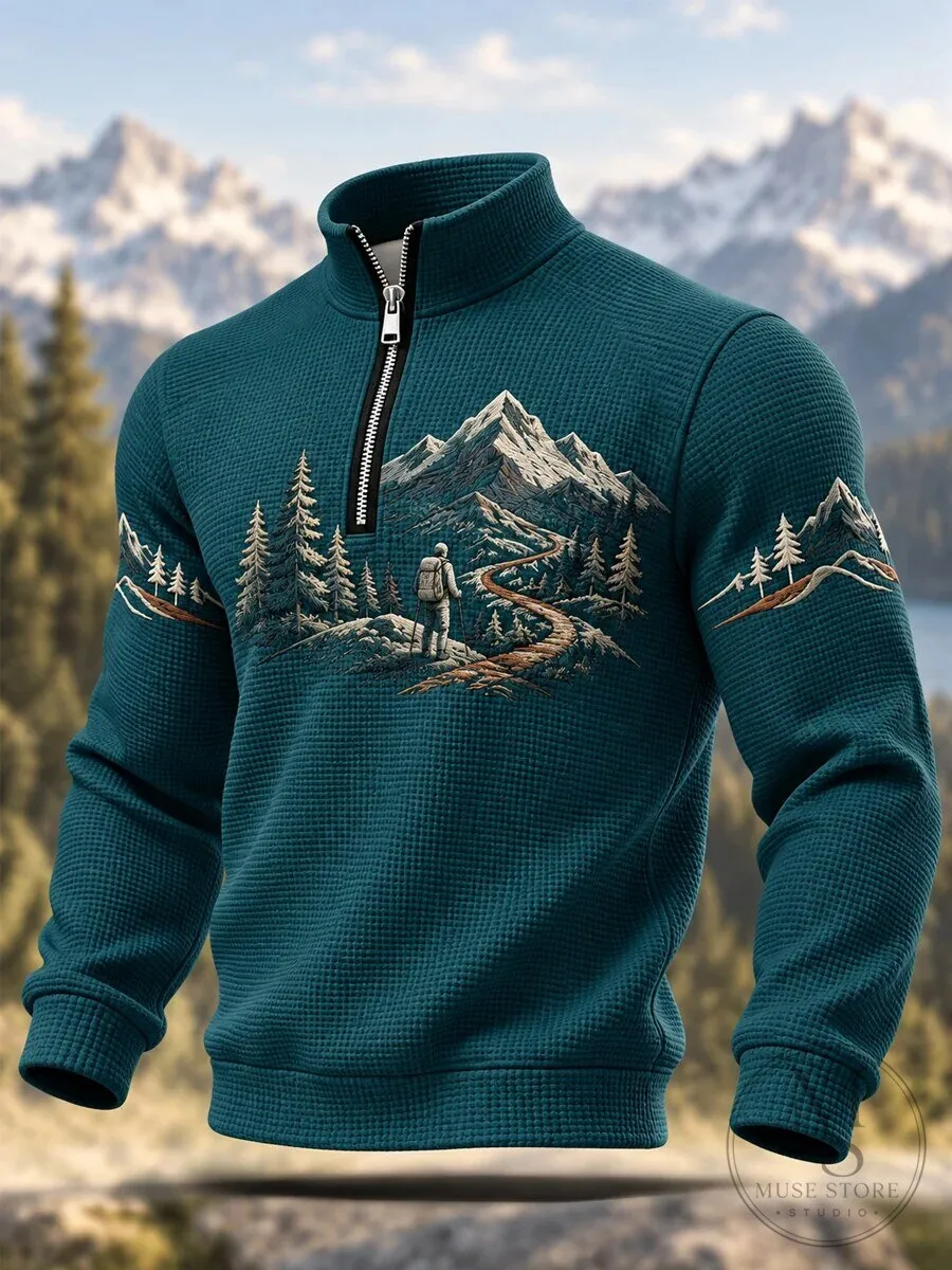 Mountain Hiking Trail Adventure Quarter Zip Pullover Sweatshirt for Men 5 Mountain Hiking Trail Adventure Quarter Zip Pullover Sweatshirt for Men