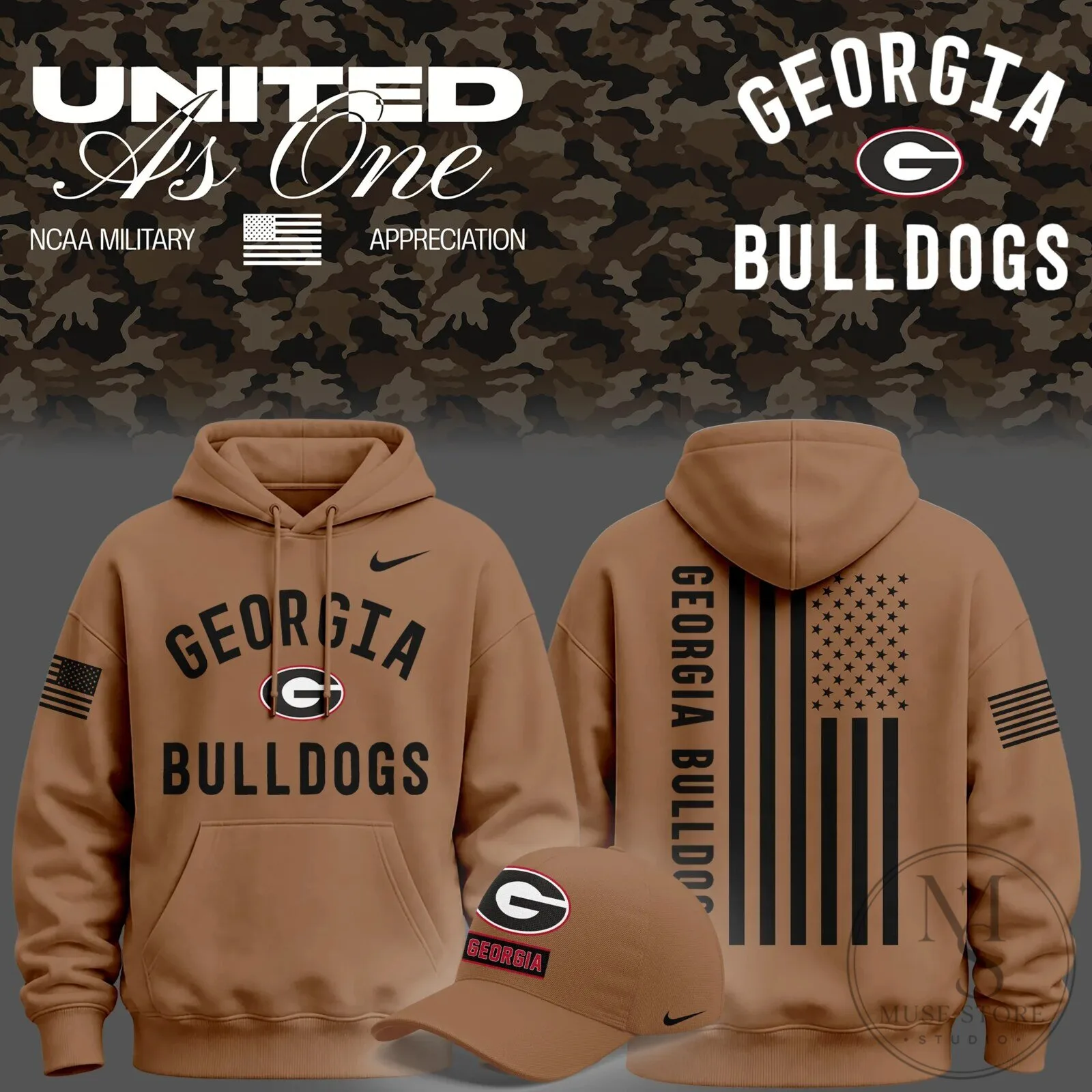 United As One Brown Hoodie for NCAA Georgia Bulldogs Military Appreciation