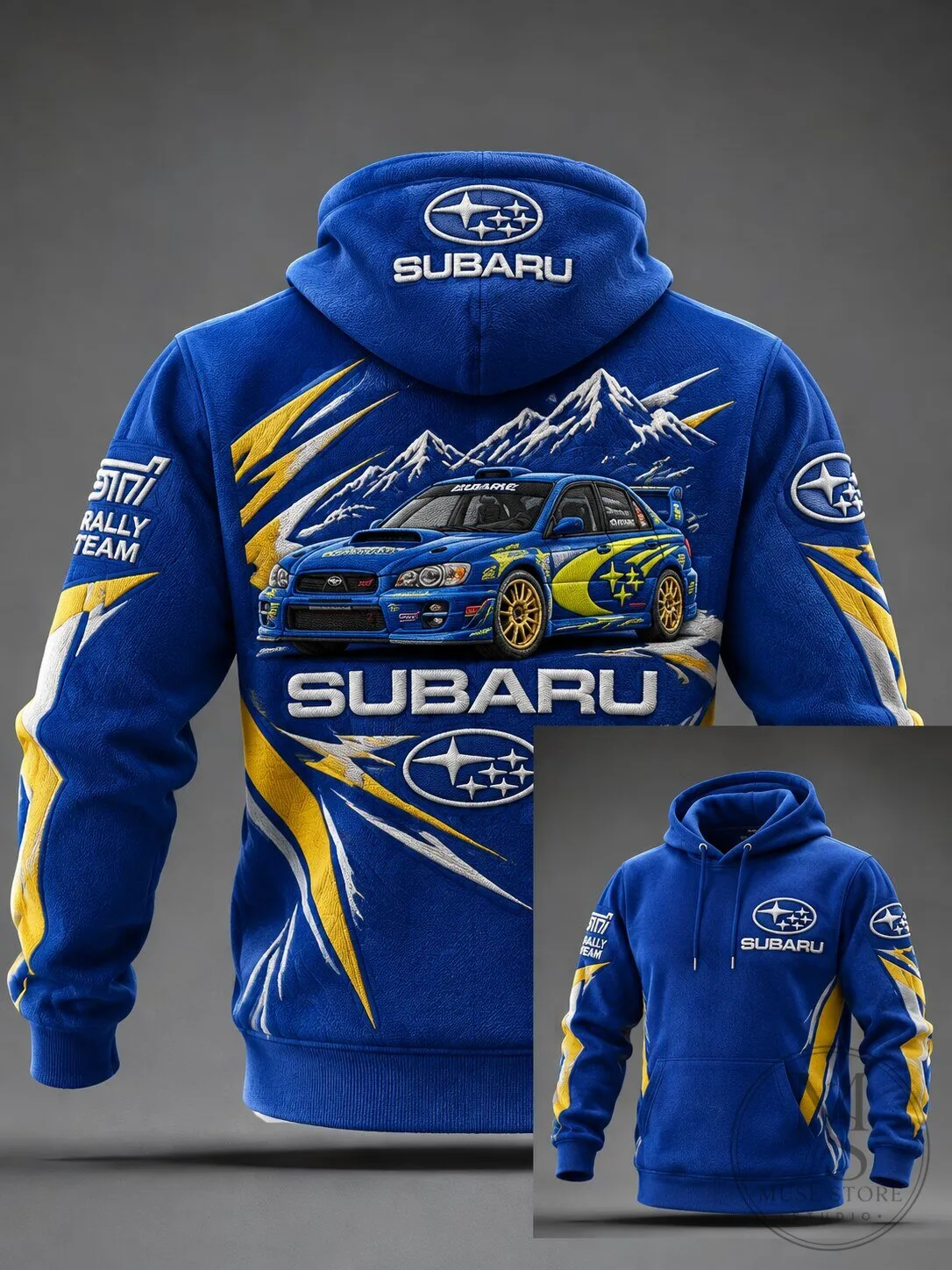 Subaru Impreza WRX STI Rally Team Blue All Over Print Hoodie