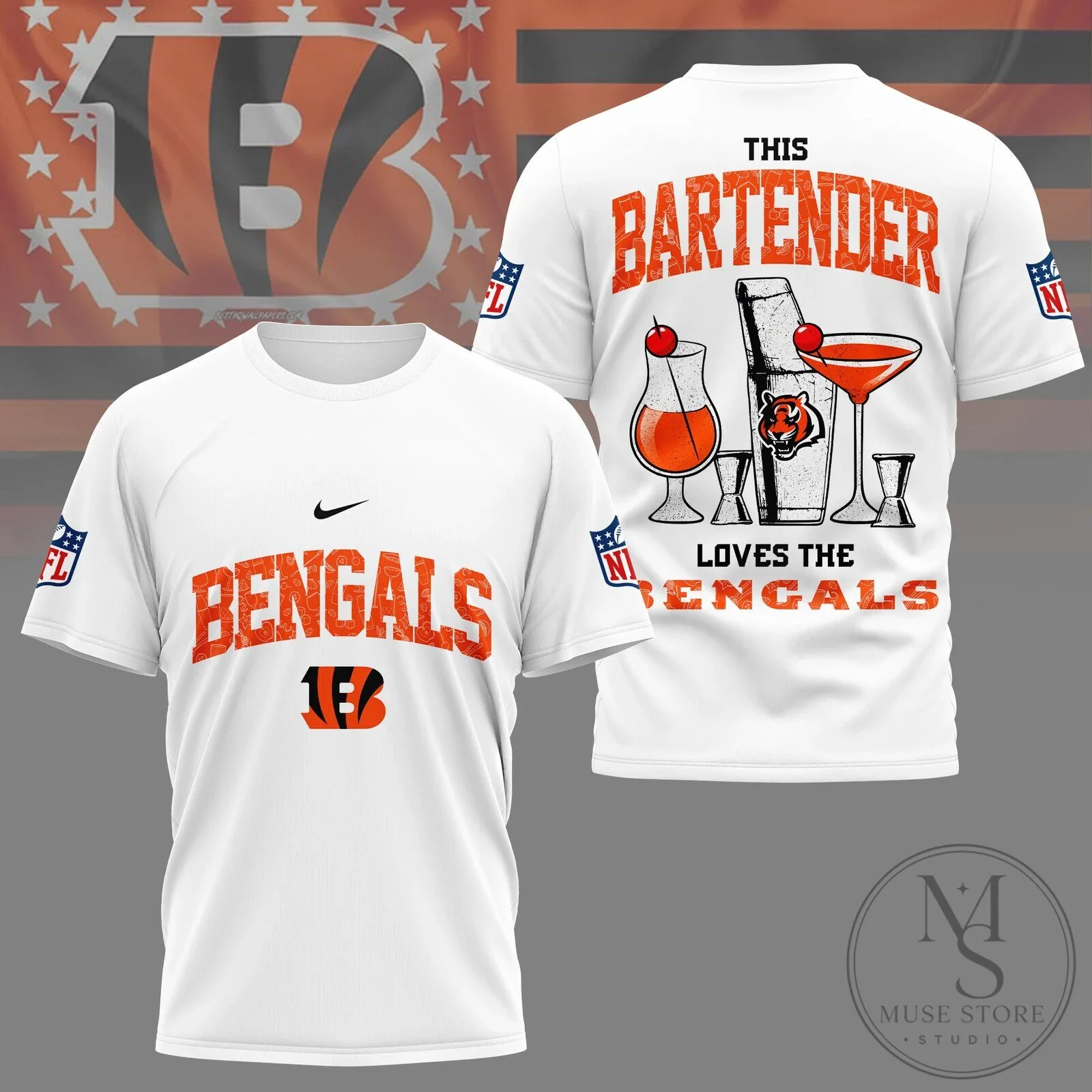 Cincinnati Bengals NFL Fan Bartender T-Shirt, Football Team Apparel