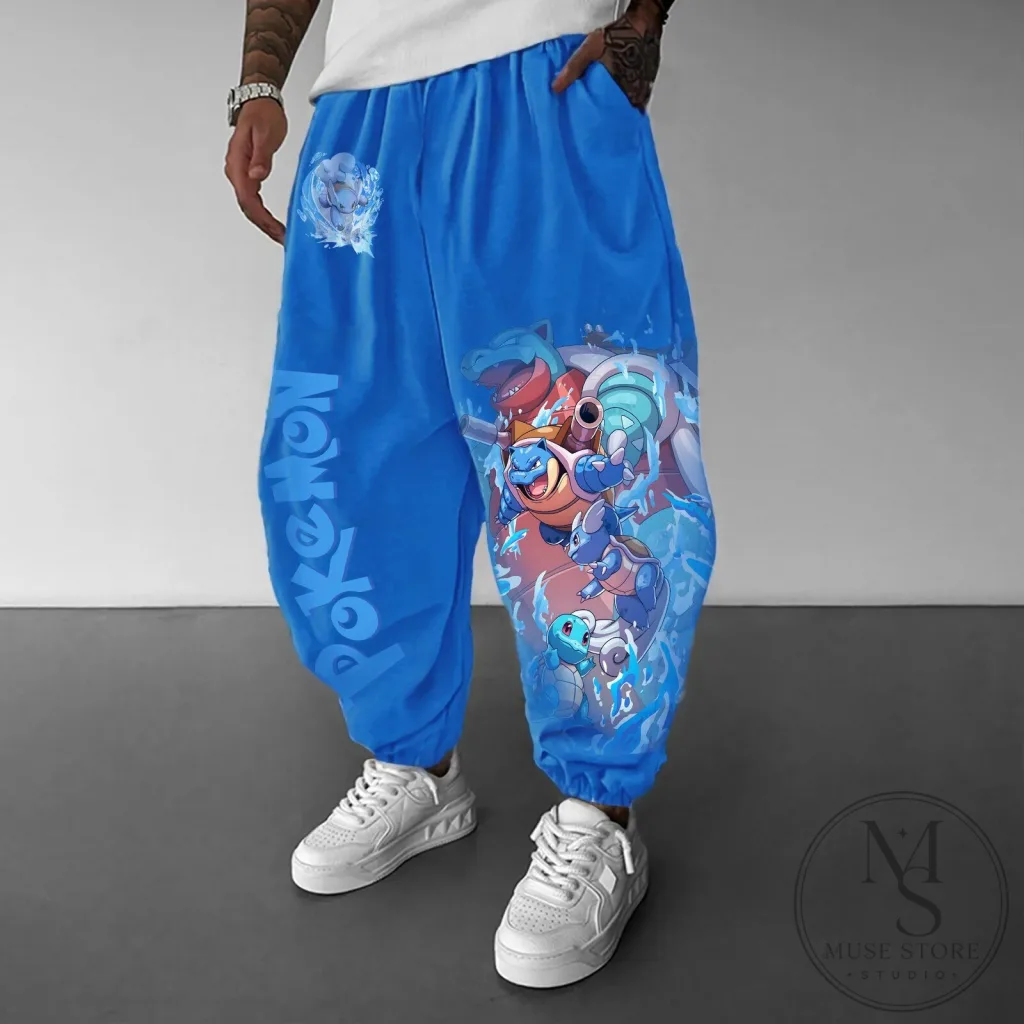 Pokemon Squirtle Evolution Blue Graphic Print Streetwear Pants Pokemon Squirtle Evolution Blue Graphic Print Streetwear Pants
