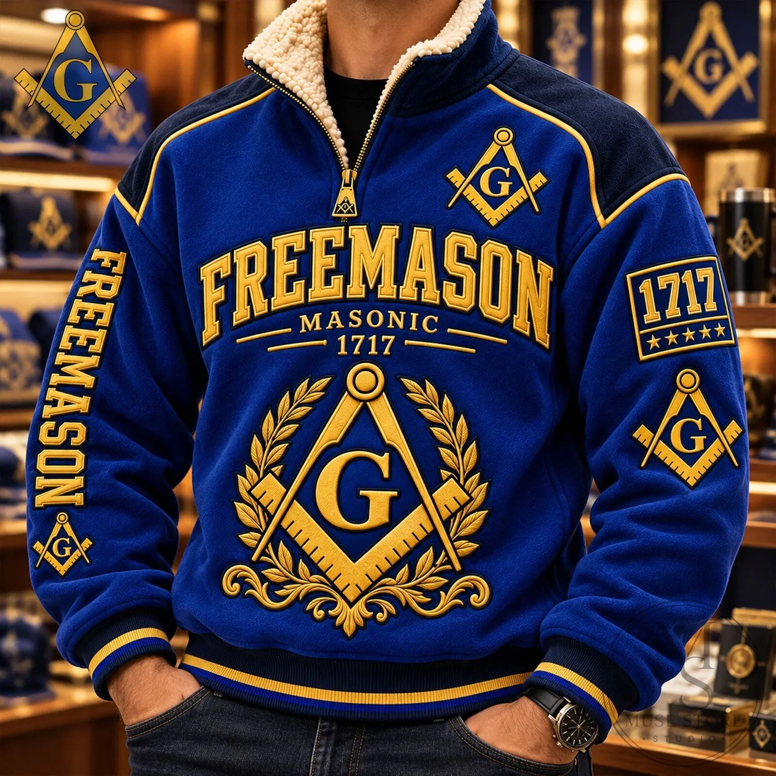 Freemason Masonic Lodge Blue Sherpa Collar Pullover Sweatshirt 11 Freemason Masonic Lodge Blue Sherpa Collar Pullover Sweatshirt