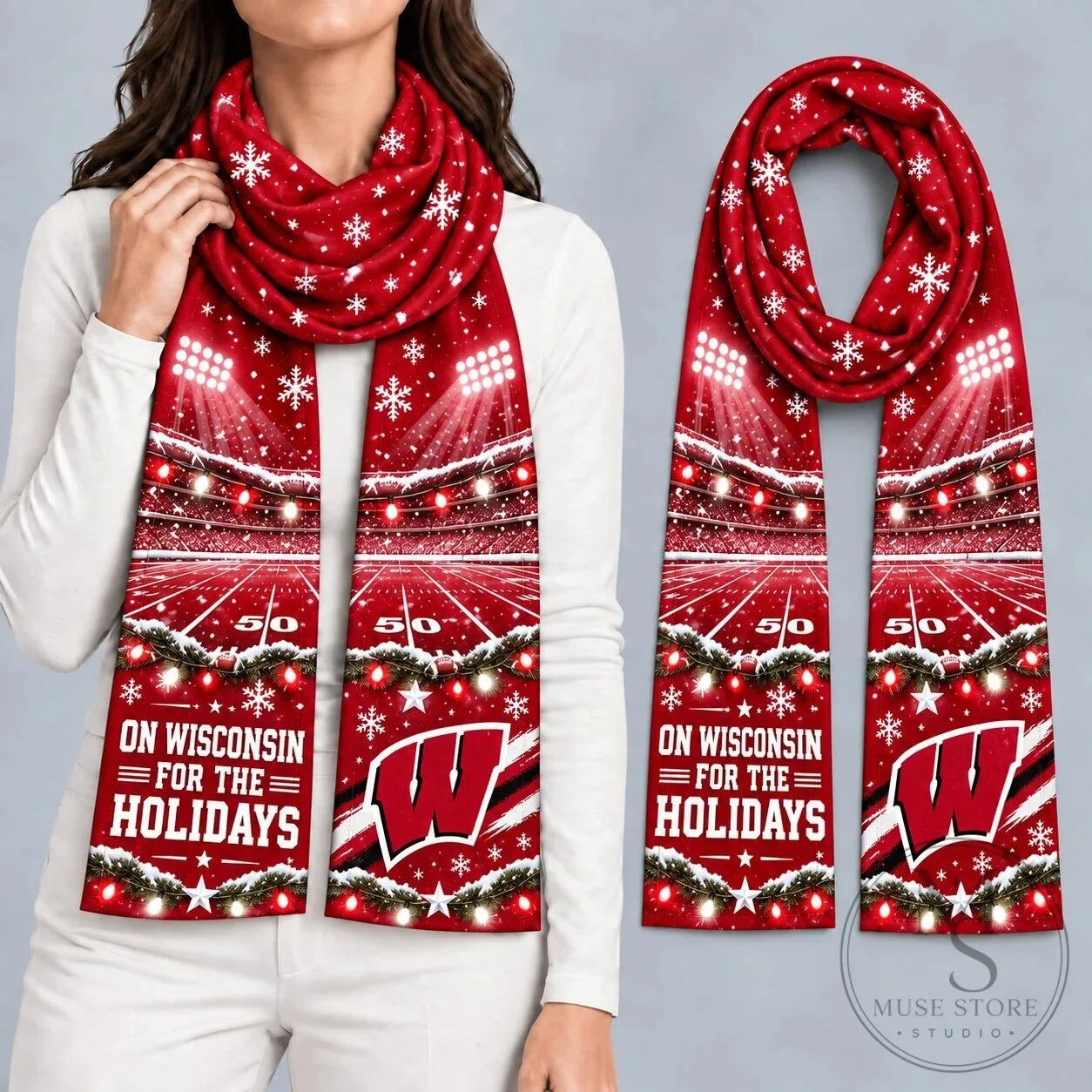 Wisconsin Badgers Christmas Stadium Holiday Scarf