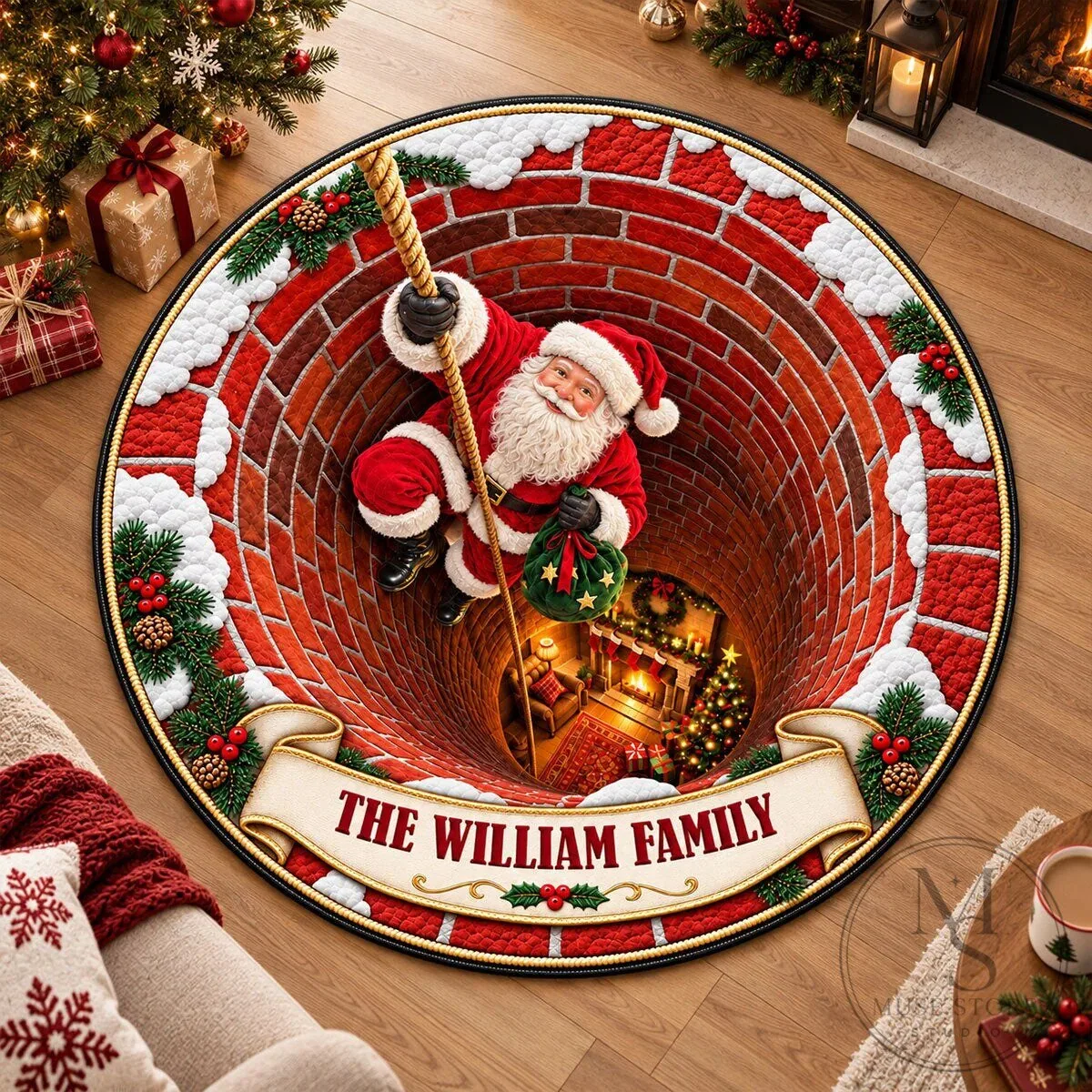 Personalized Santa Claus Christmas 3D Illusion Round Doormat for The William Family 7 Personalized Santa Claus Christmas 3D Illusion Round Doormat for The William Family