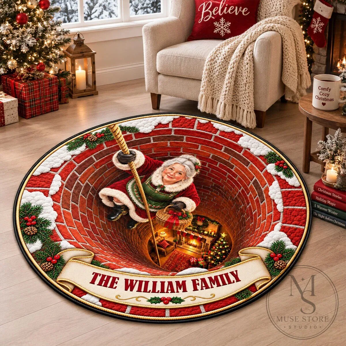 Personalized Santa Claus Christmas 3D Illusion Round Doormat for The William Family 8 Personalized Santa Claus Christmas 3D Illusion Round Doormat for The William Family