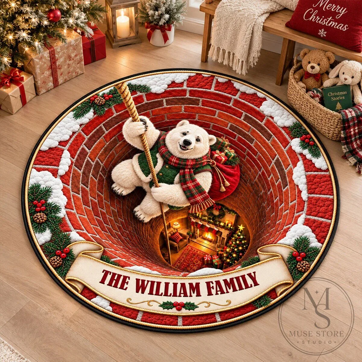 Personalized Santa Claus Christmas 3D Illusion Round Doormat for The William Family 9 Personalized Santa Claus Christmas 3D Illusion Round Doormat for The William Family