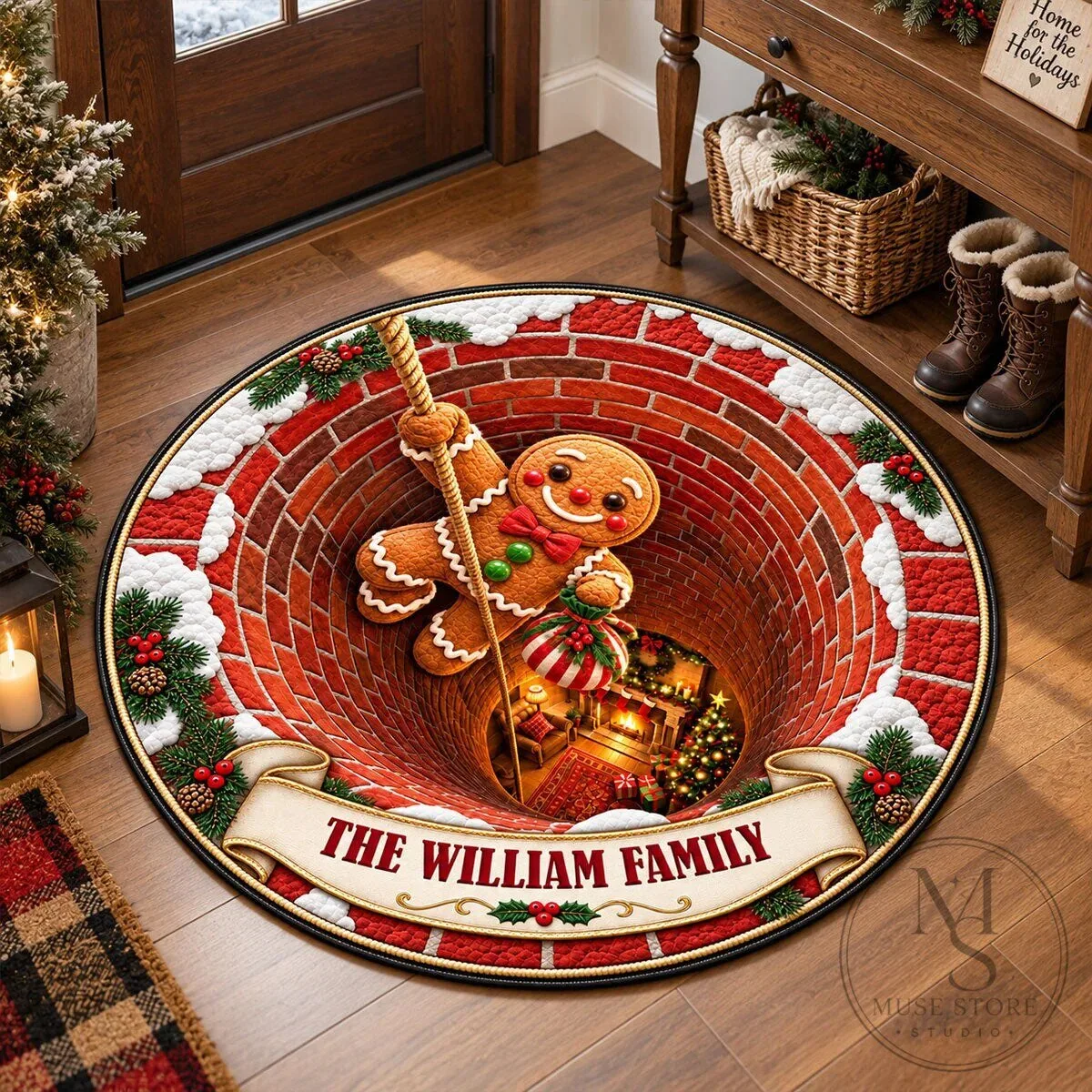 Personalized Santa Claus Christmas 3D Illusion Round Doormat for The William Family 10 Personalized Santa Claus Christmas 3D Illusion Round Doormat for The William Family