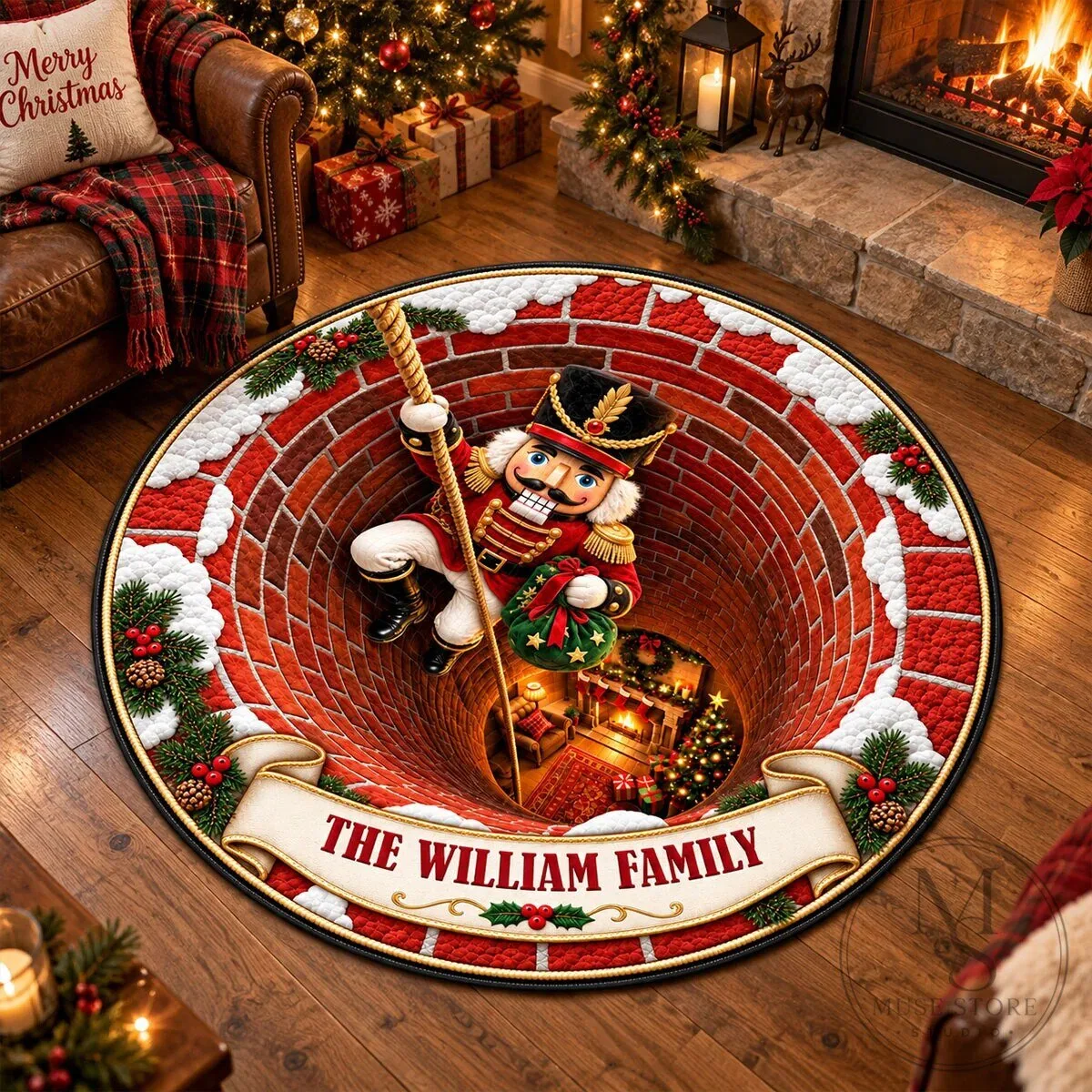 Personalized Santa Claus Christmas 3D Illusion Round Doormat for The William Family 11 Personalized Santa Claus Christmas 3D Illusion Round Doormat for The William Family