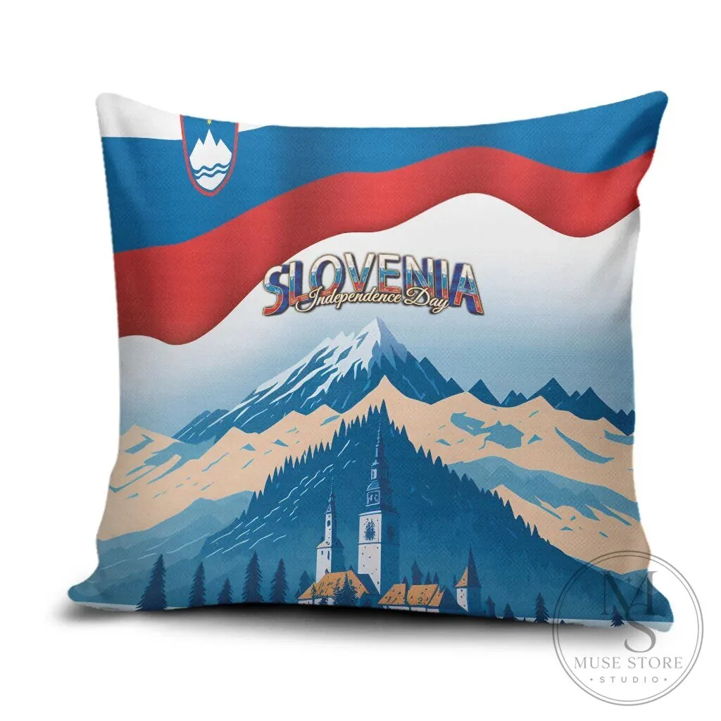 Slovenia Independence Day Lake Bled Julian Alps Landscape Pillow Cover