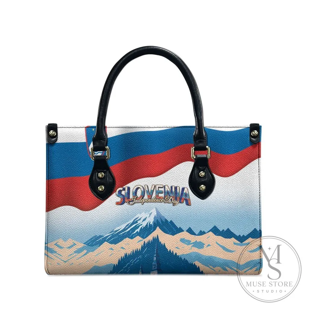 Slovenia Independence Day Lake Bled Julian Alps Landscape Leather Handbag 11 Slovenia Independence Day Lake Bled Julian Alps Landscape Leather Handbag