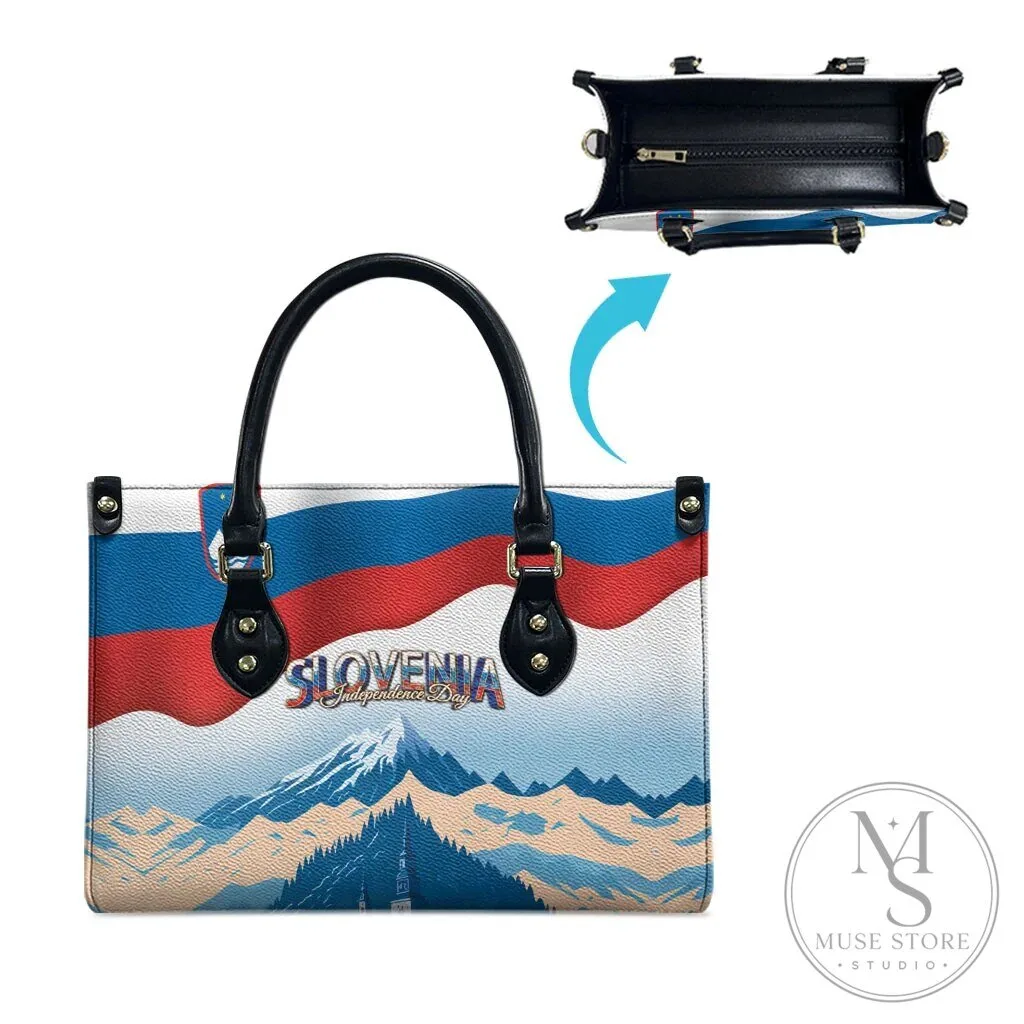 Slovenia Independence Day Lake Bled Julian Alps Landscape Leather Handbag 12 Slovenia Independence Day Lake Bled Julian Alps Landscape Leather Handbag