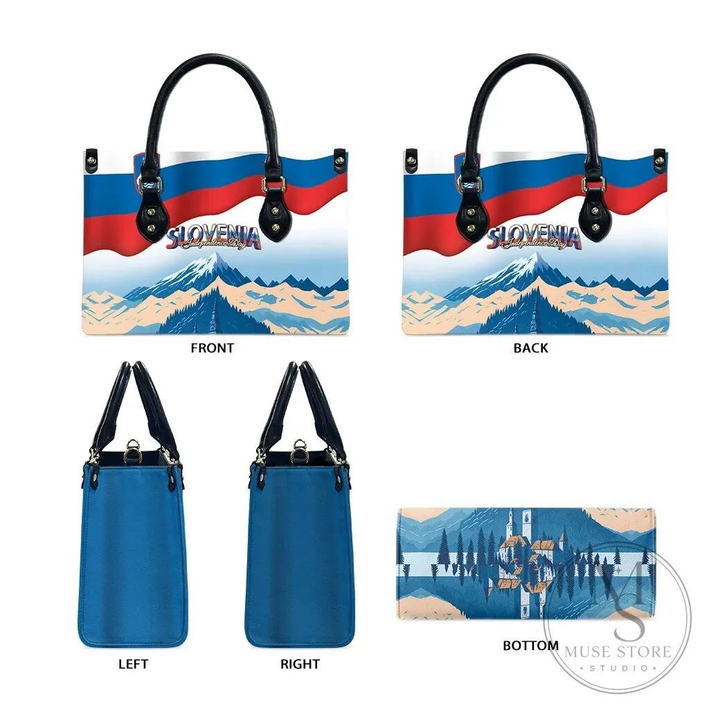 Slovenia Independence Day Lake Bled Julian Alps Landscape Leather Handbag 15 Slovenia Independence Day Lake Bled Julian Alps Landscape Leather Handbag