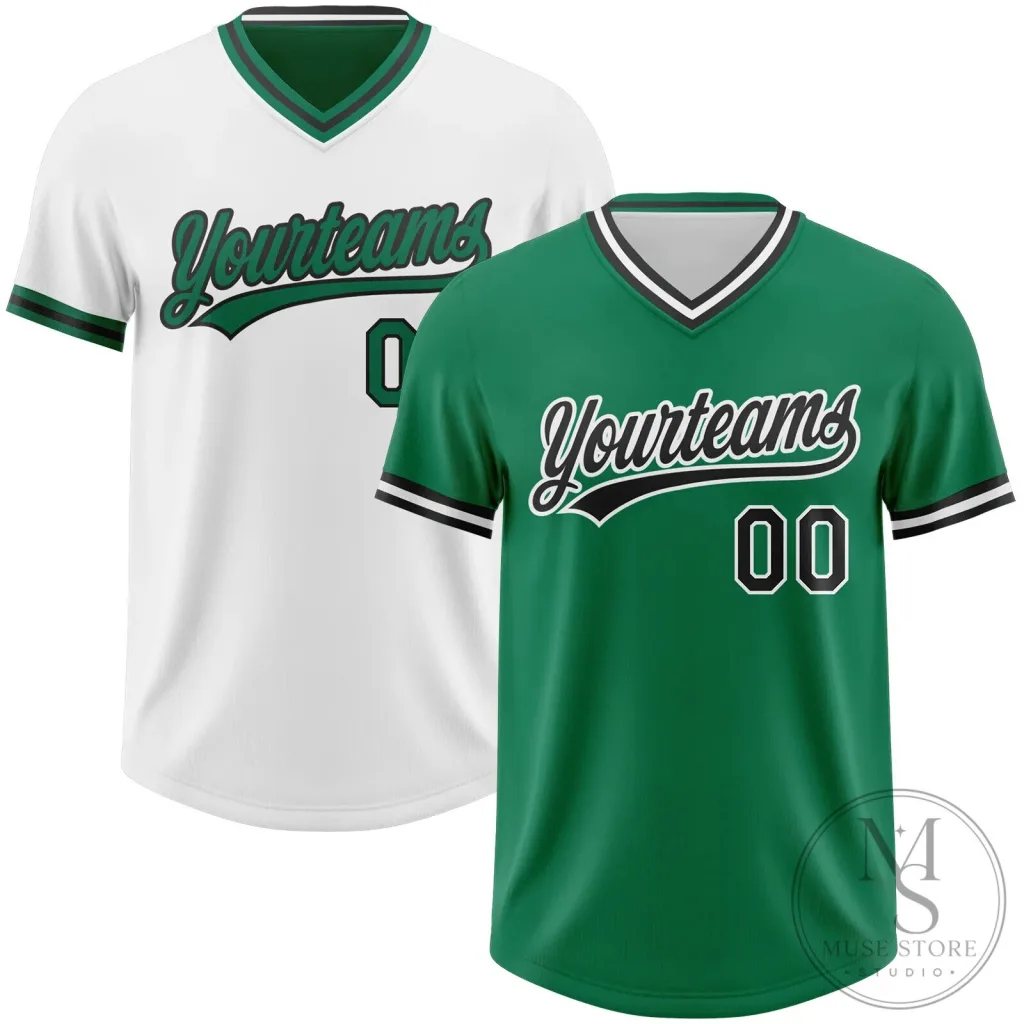 Custom Kelly Green Black White Reversible Pullover Baseball Jersey Custom Kelly Green Black White Reversible Pullover Baseball Jersey