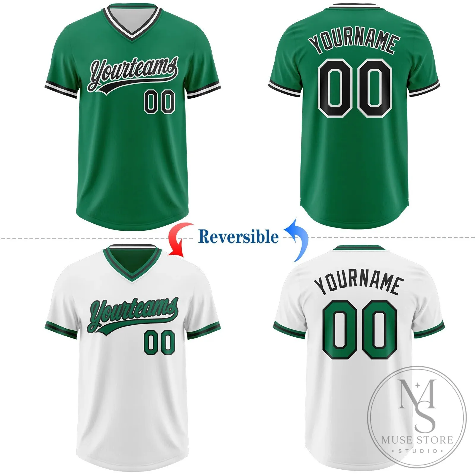 Custom Kelly Green Black White Reversible Pullover Baseball Jersey 12 Custom Kelly Green Black White Reversible Pullover Baseball Jersey