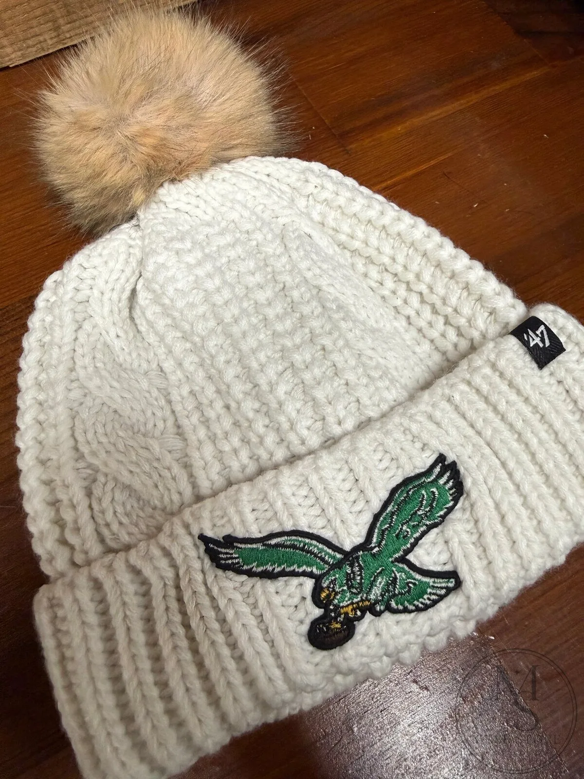 Philadelphia Eagles White Knit Pom Beanie Hat