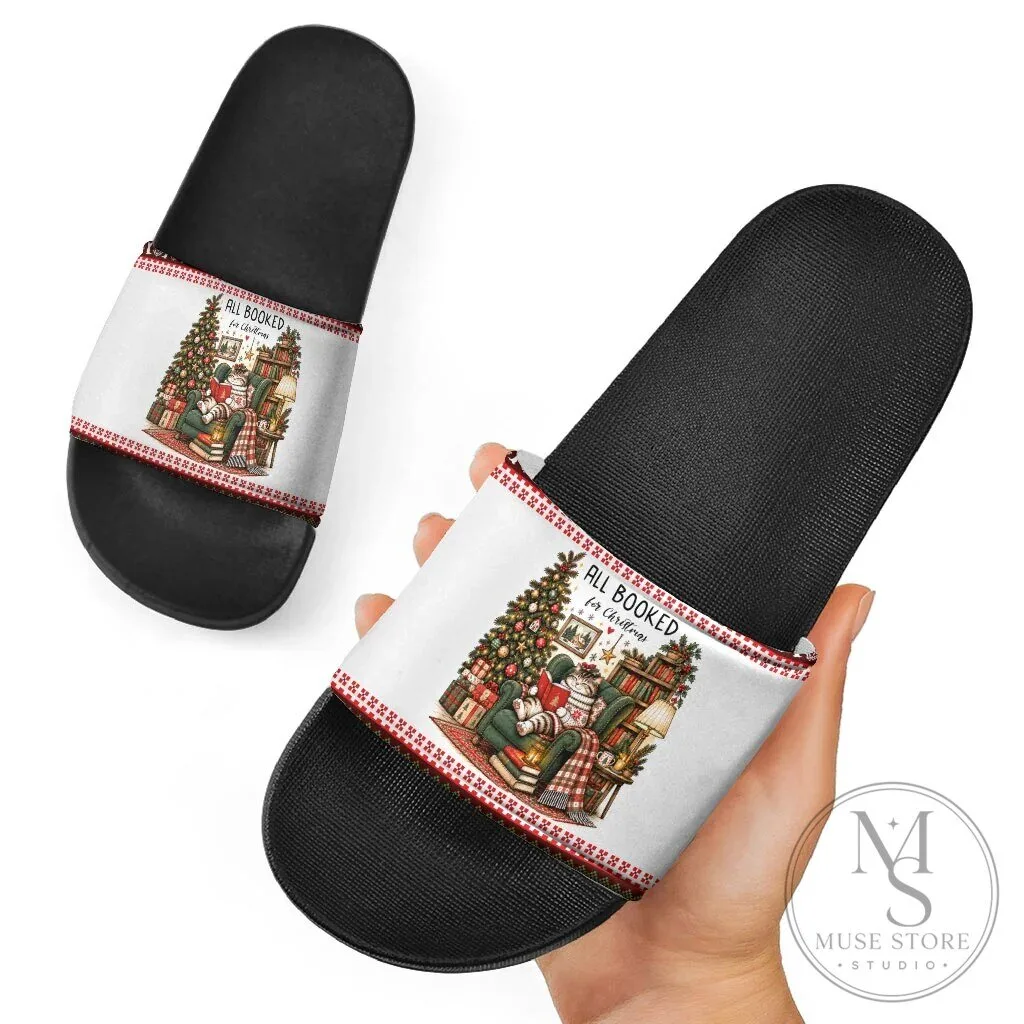 All Booked For Christmas Cozy Reader Cat Fair Isle Knit Pattern Slide Sandals 9 All Booked For Christmas Cozy Reader Cat Fair Isle Knit Pattern Slide Sandals
