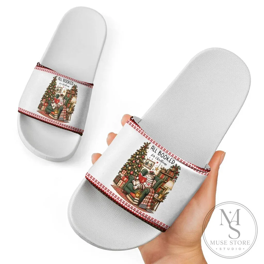 All Booked For Christmas Cozy Reader Cat Fair Isle Knit Pattern Slide Sandals 11 All Booked For Christmas Cozy Reader Cat Fair Isle Knit Pattern Slide Sandals