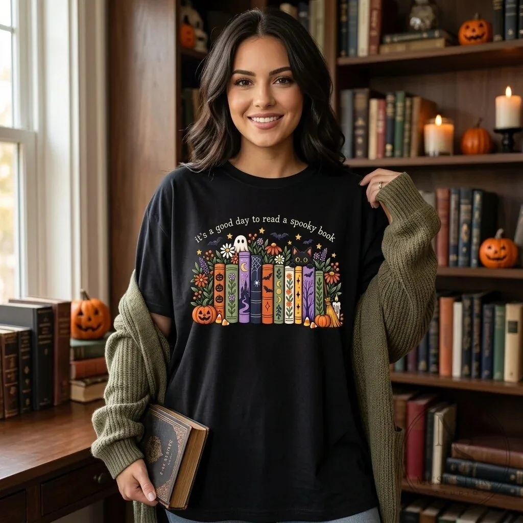 It's a Good Day to Read a Spooky Book Halloween Fall Reader T-Shirt