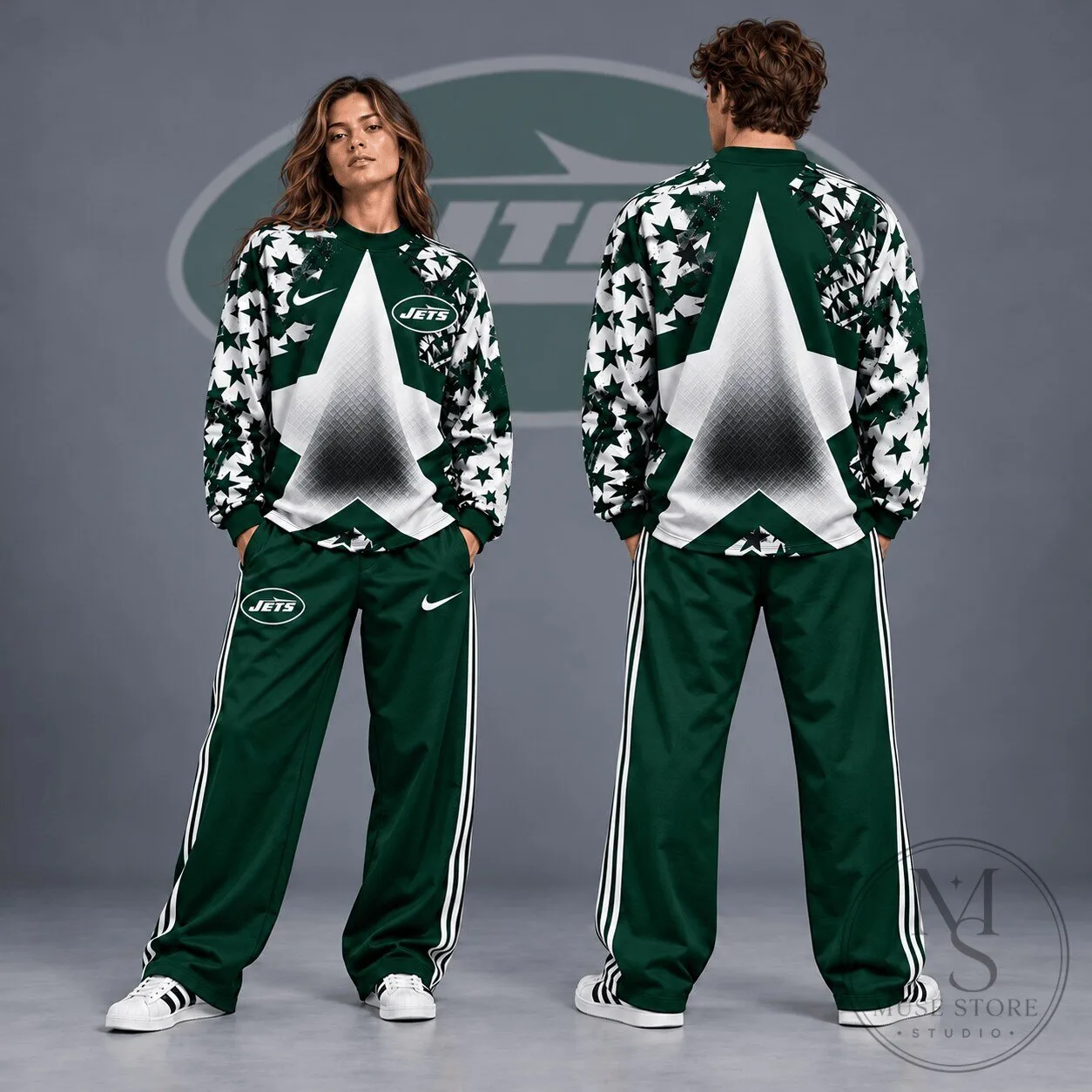 New York Jets Starburst Chevron Crewneck Sweatshirt