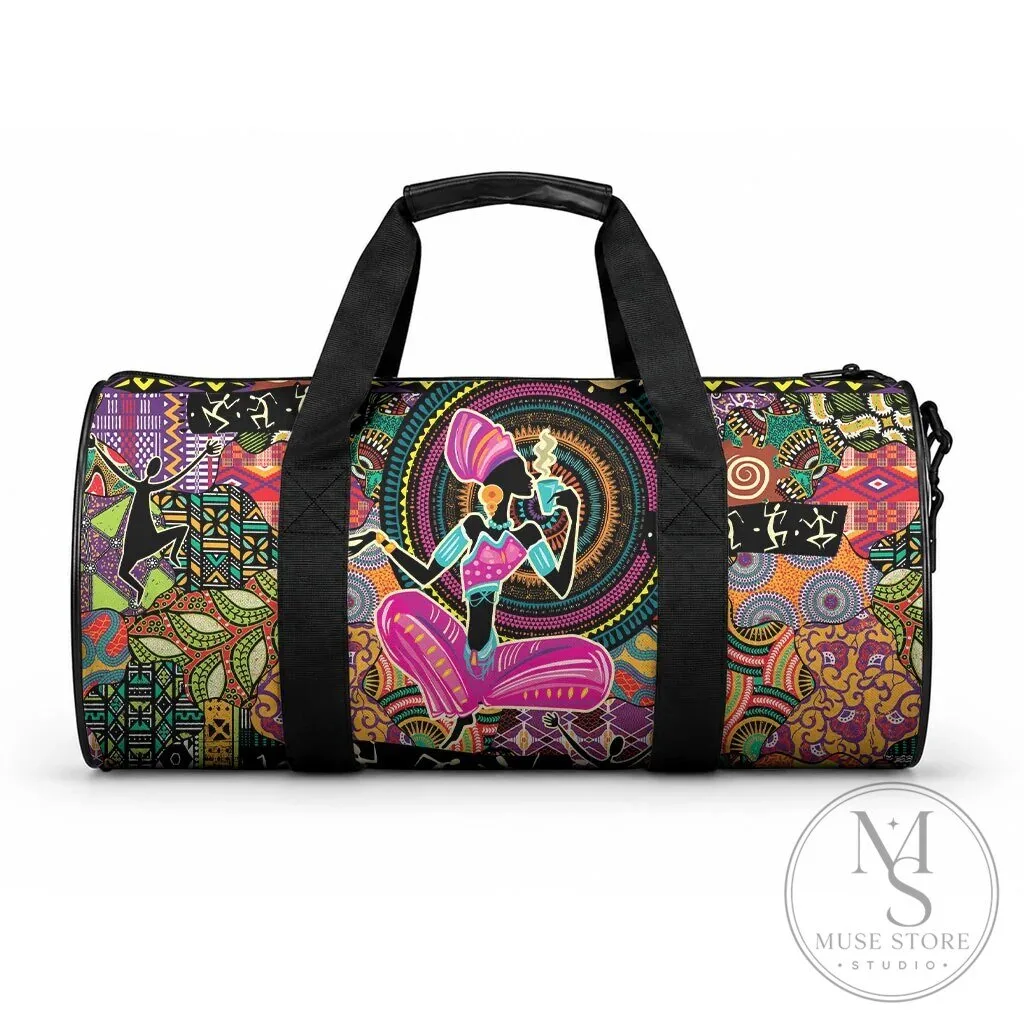 African Woman Ethnic Motifs Travel Gym Bag with Shoulder Strap and Handles