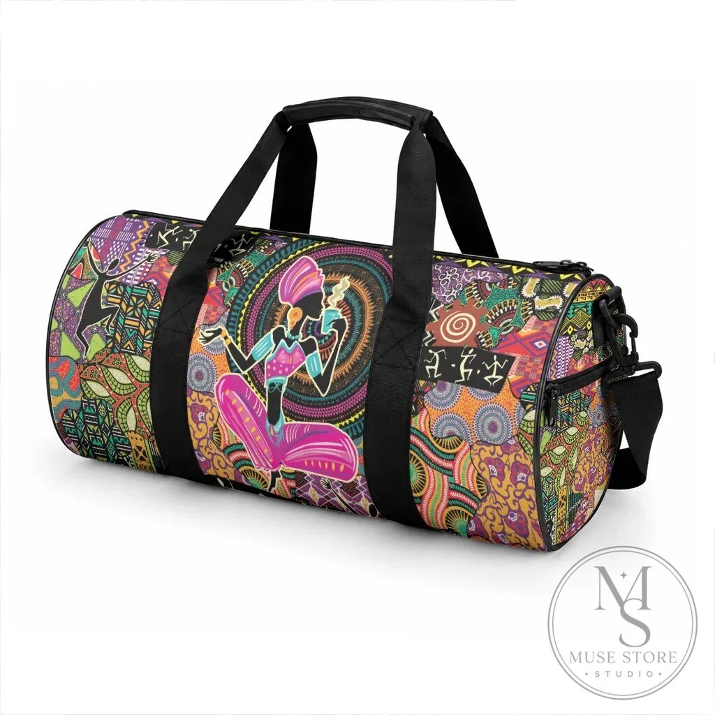 African Woman Ethnic Motifs Travel Gym Bag with Shoulder Strap and Handles 7 African Woman Ethnic Motifs Travel Gym Bag with Shoulder Strap and Handles
