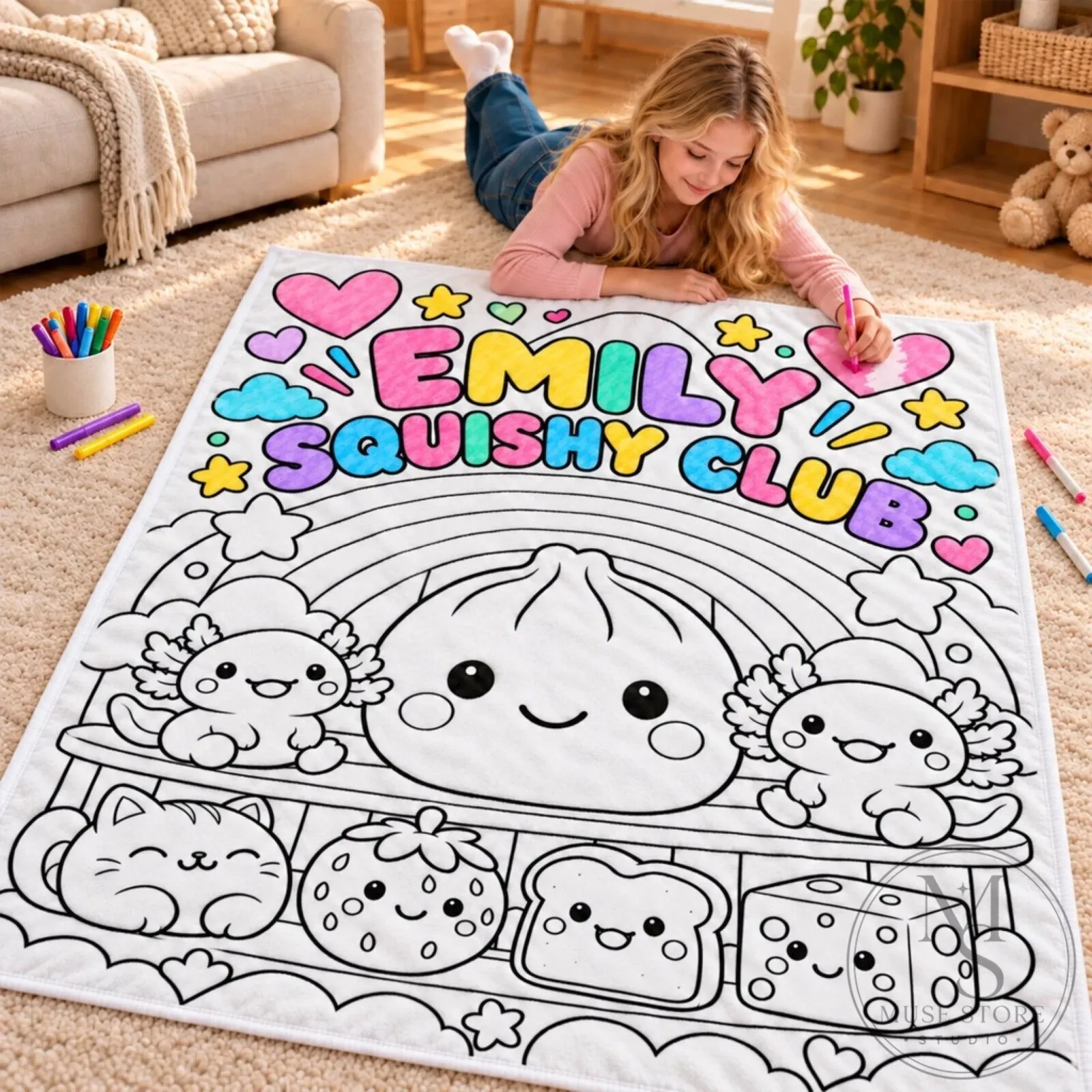 Personalized Emily Squishy Club Kawaii Doodle Coloring Blanket 8 Personalized Emily Squishy Club Kawaii Doodle Coloring Blanket