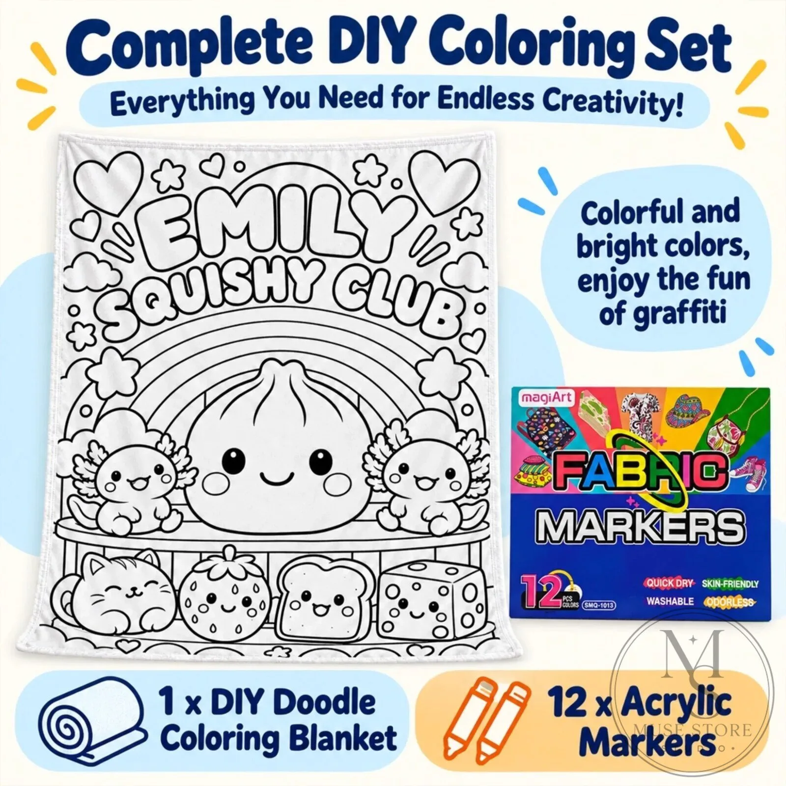 Personalized Emily Squishy Club Kawaii Doodle Coloring Blanket 11 Personalized Emily Squishy Club Kawaii Doodle Coloring Blanket