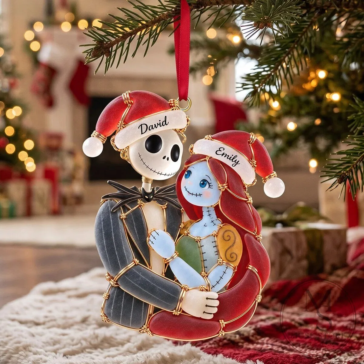Personalized Christmas Ornament of Jack and Sally from The Nightmare Before Christmas