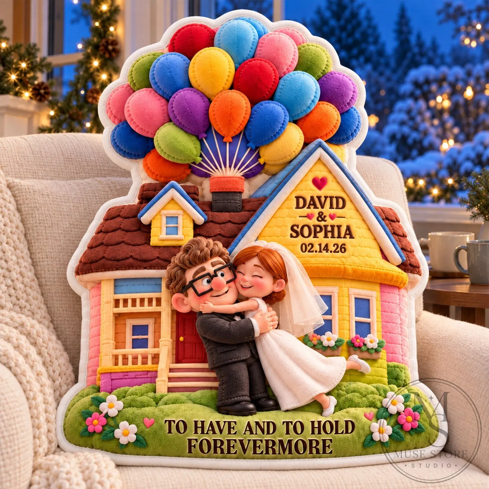 Personalized Disney Pixar Up Carl and Ellie Wedding Anniversary Pillow