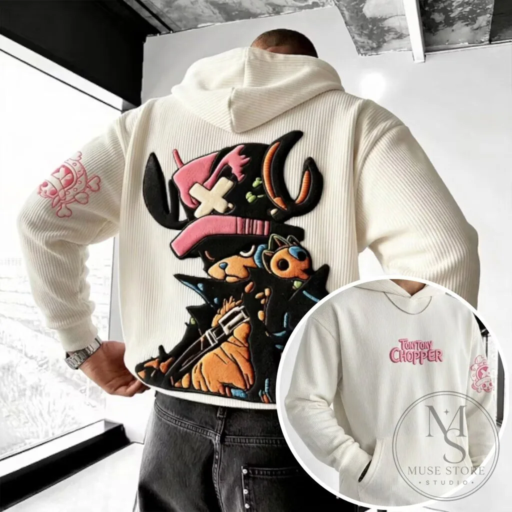 Tony Tony Chopper One Piece Anime Embroidered Corduroy Hoodie