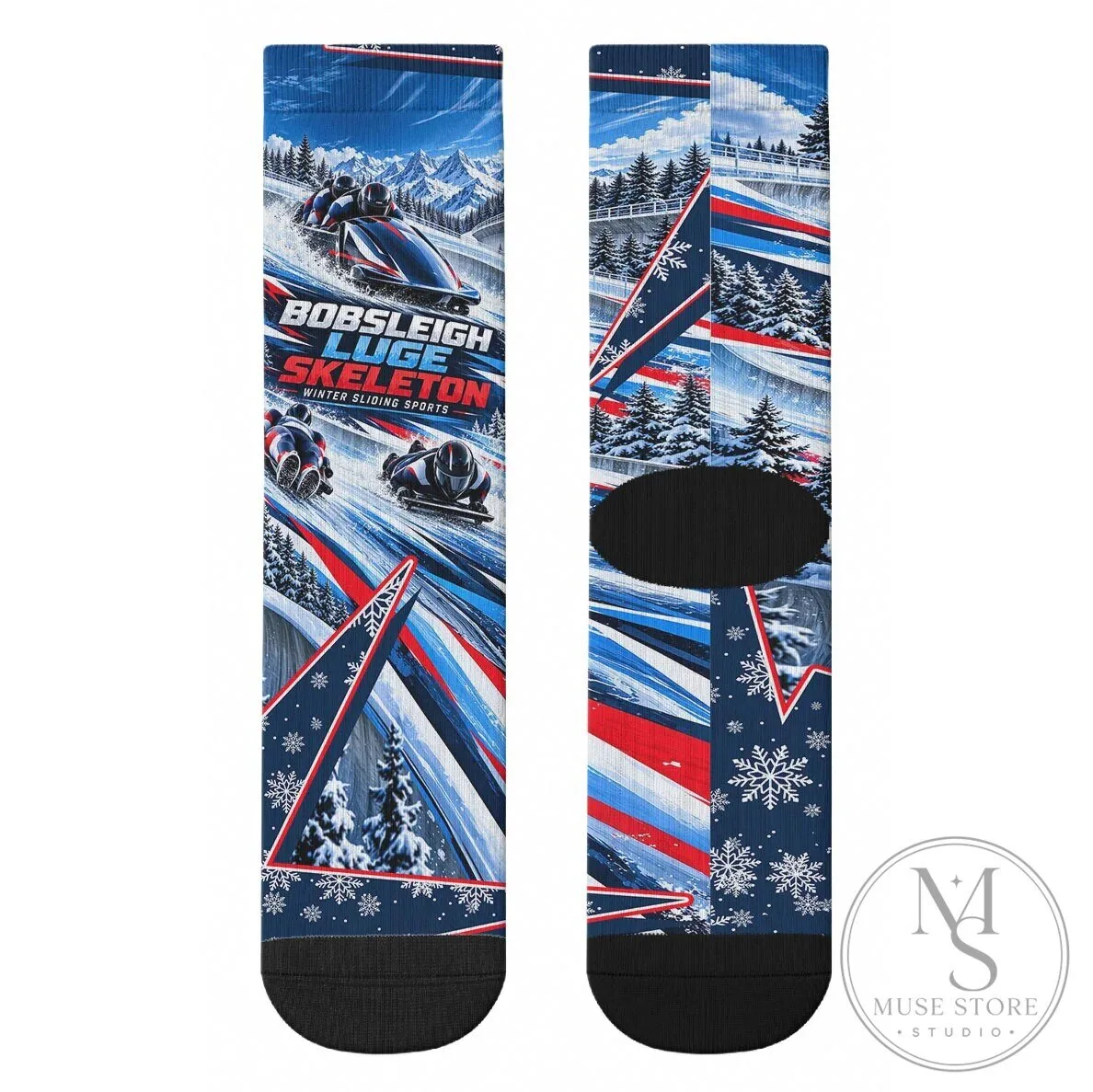 Winter Sliding Sports Bobsleigh Luge Skeleton Snowflakes Crew Socks 11 Winter Sliding Sports Bobsleigh Luge Skeleton Snowflakes Crew Socks