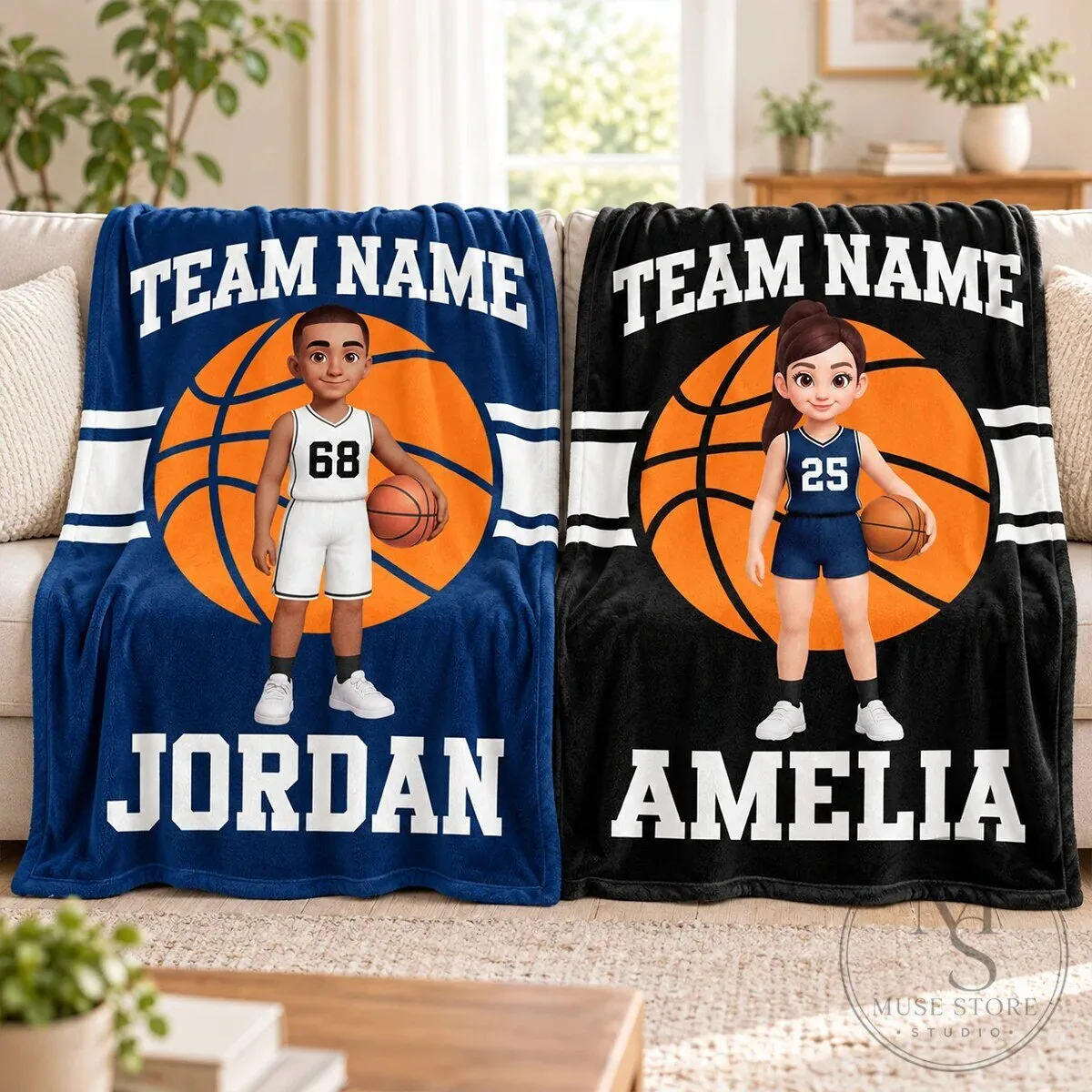 Personalized Basketball Player Custom Name and Team Name Fleece Blanket