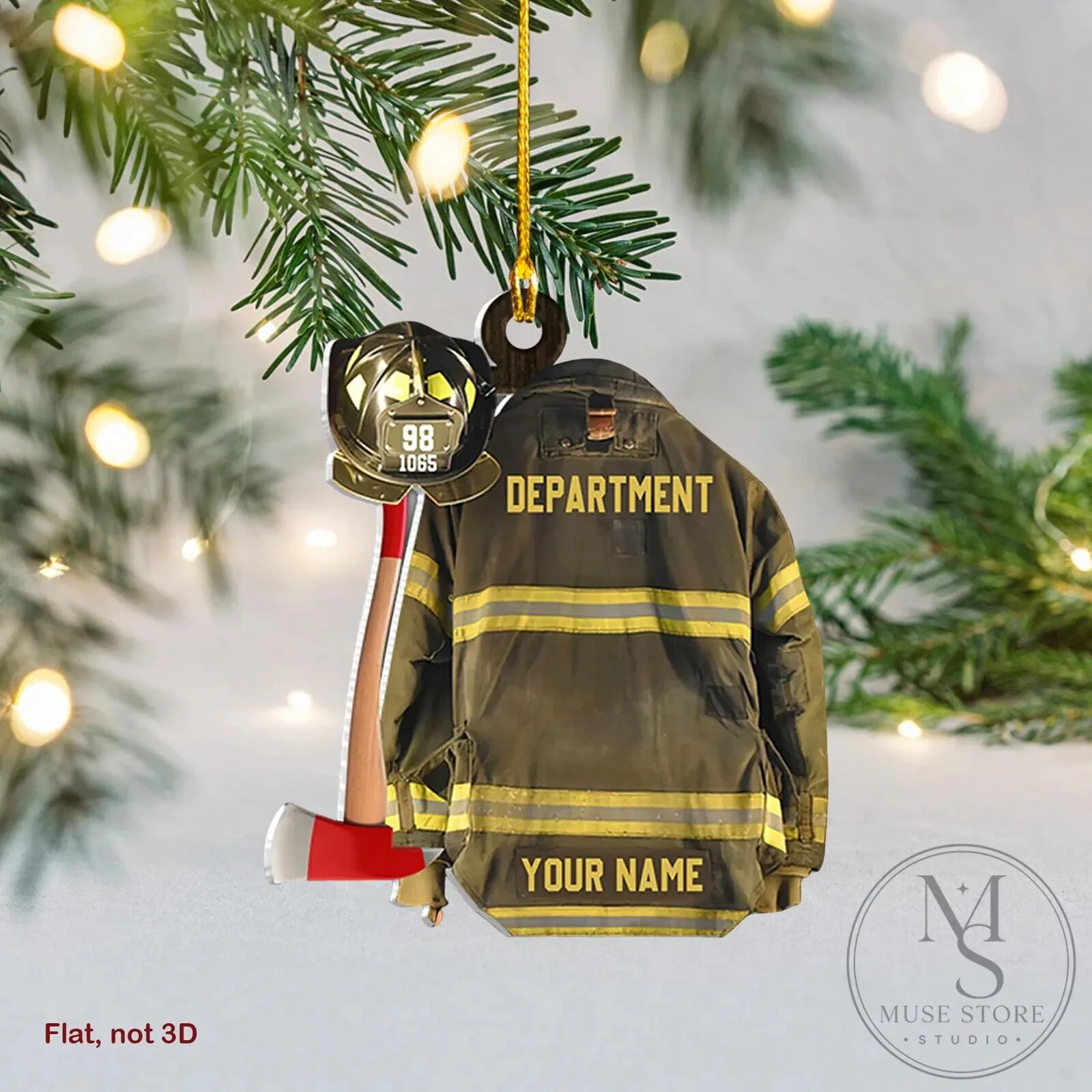 Personalized Firefighter Armor Christmas Ornament with Name and Department
