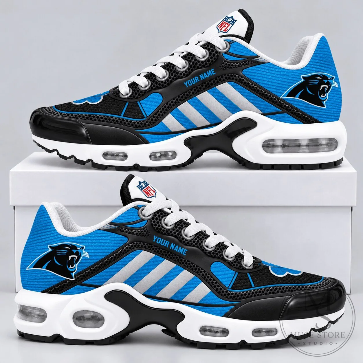 Carolina Panthers NFL Personalized Diagonal Stripe Air Max Running Shoes