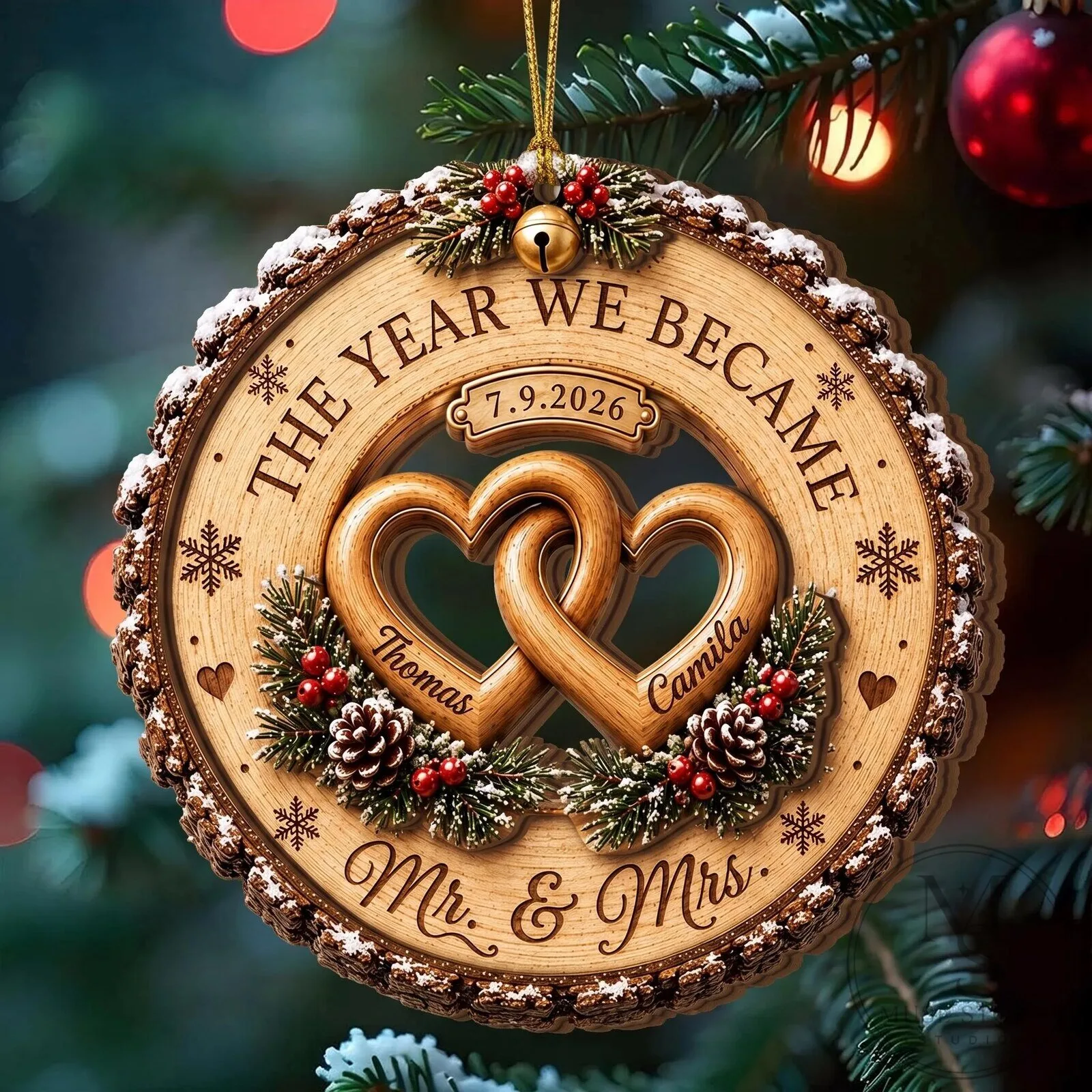 Personalized First Christmas Married Ornament, Custom Newlywed Couple Gift 4 Personalized First Christmas Married Ornament, Custom Newlywed Couple Gift