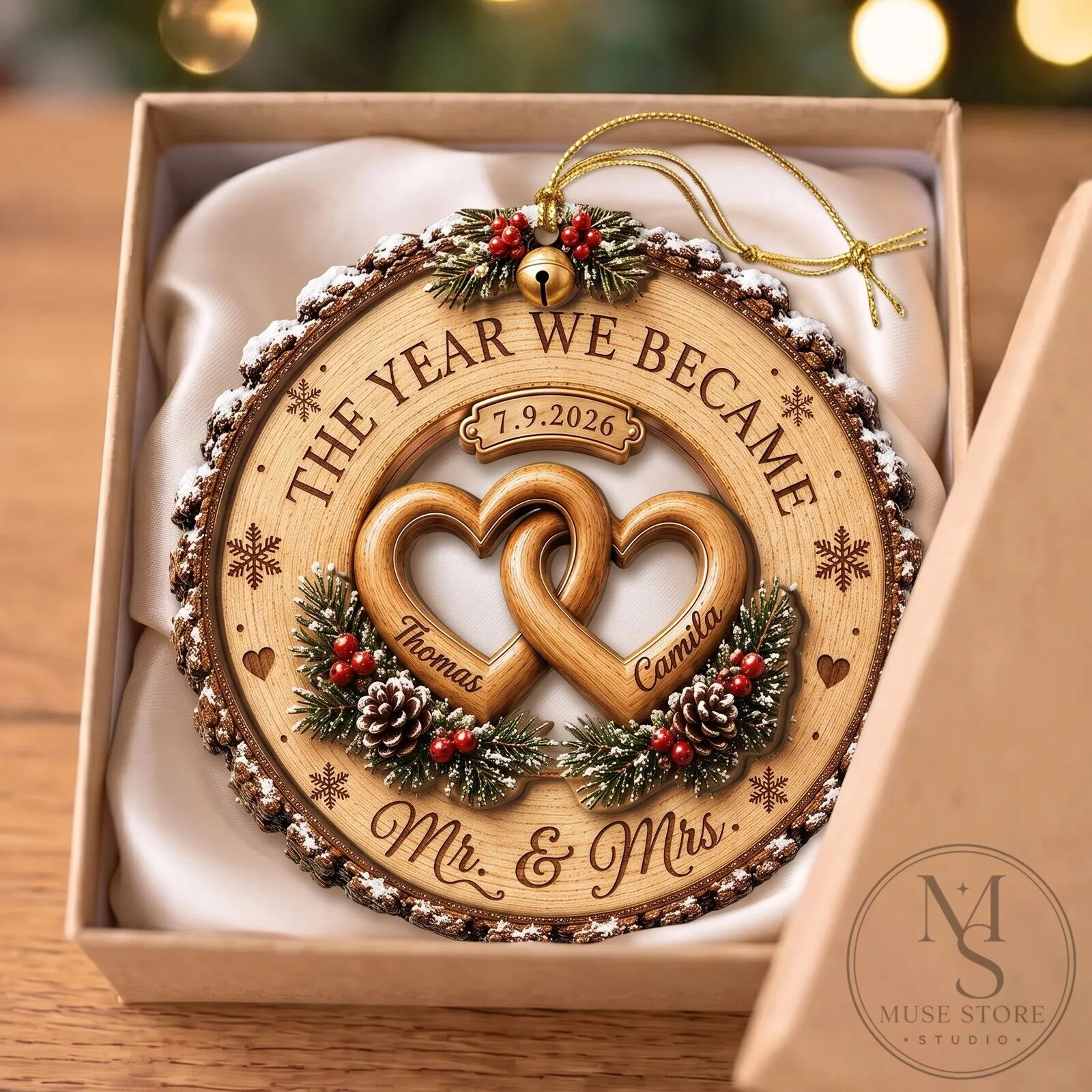 Personalized First Christmas Married Ornament, Custom Newlywed Couple Gift 5 Personalized First Christmas Married Ornament, Custom Newlywed Couple Gift