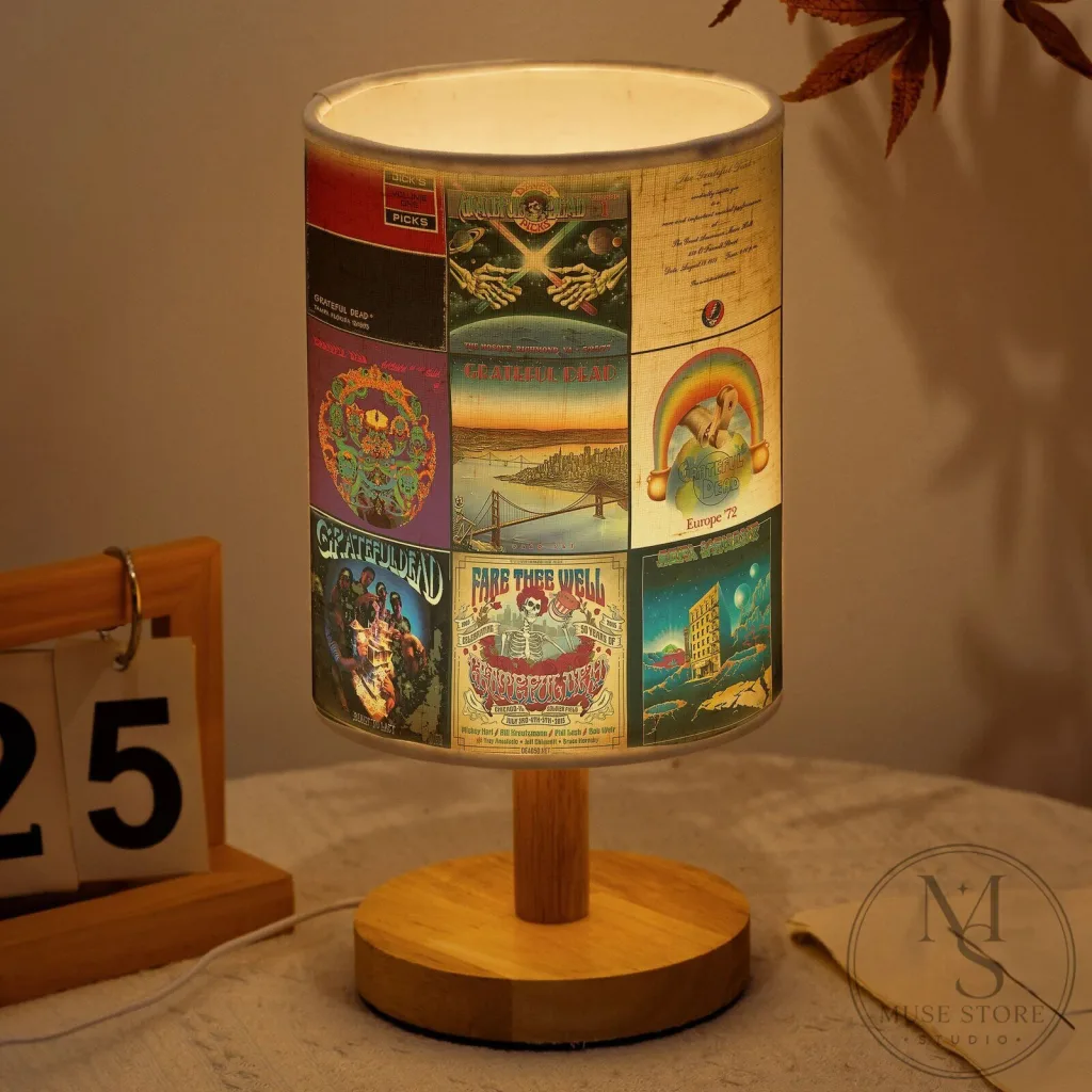 Grateful Dead Album Covers Fabric Shade Table Lamp for Music Lovers Grateful Dead Album Covers Fabric Shade Table Lamp for Music Lovers