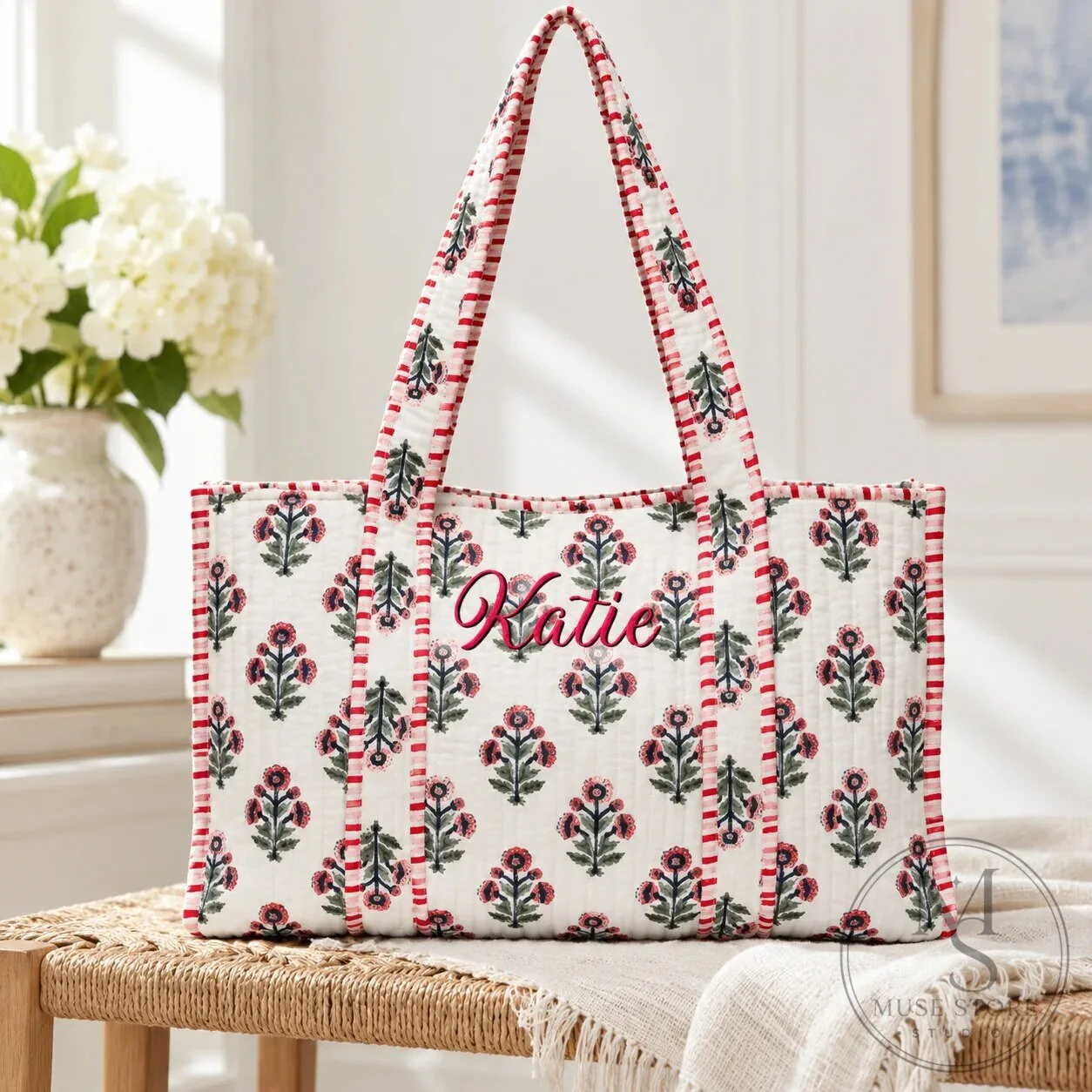 Personalized Seashell Pattern Quilted Tote Bag 11 Personalized Seashell Pattern Quilted Tote Bag
