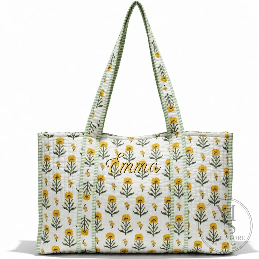 Personalized Seashell Pattern Quilted Tote Bag 15 Personalized Seashell Pattern Quilted Tote Bag